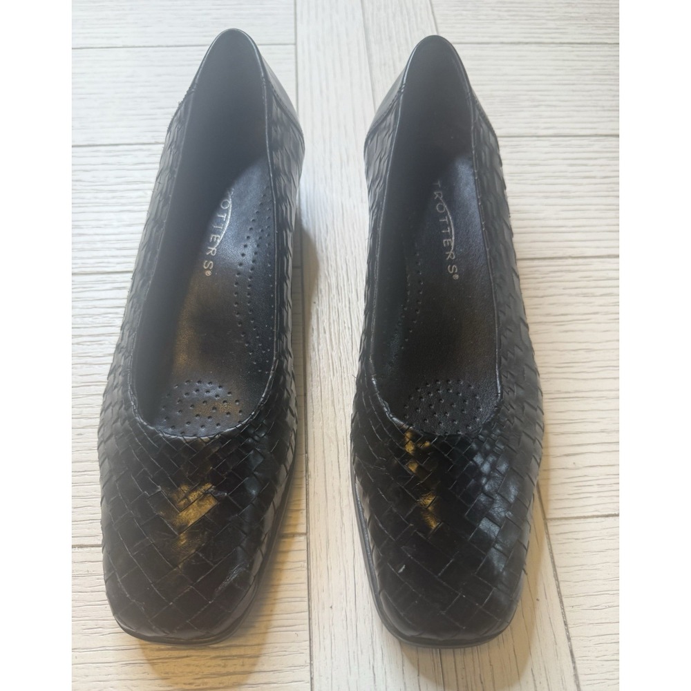 Trotters Vintage Aspen Woven Black Leather Flats Loafers Womens Size 6.5 M